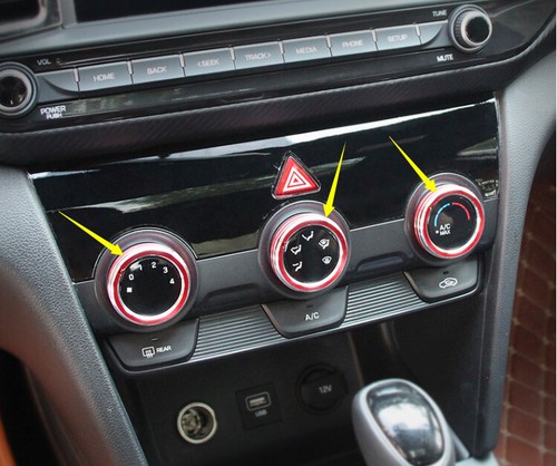 For Hyundai Elantra 2019-2020 Red Aluminum Console Air Conditioning Knob Trim 3X - Picture 8 of 20