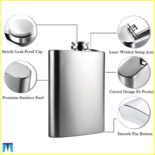 Hip Flask 8oZ Stainless Steel Whisky Alcohol Drink Pocket Gift Vodka Wine Bottle - Picture 2 of 5