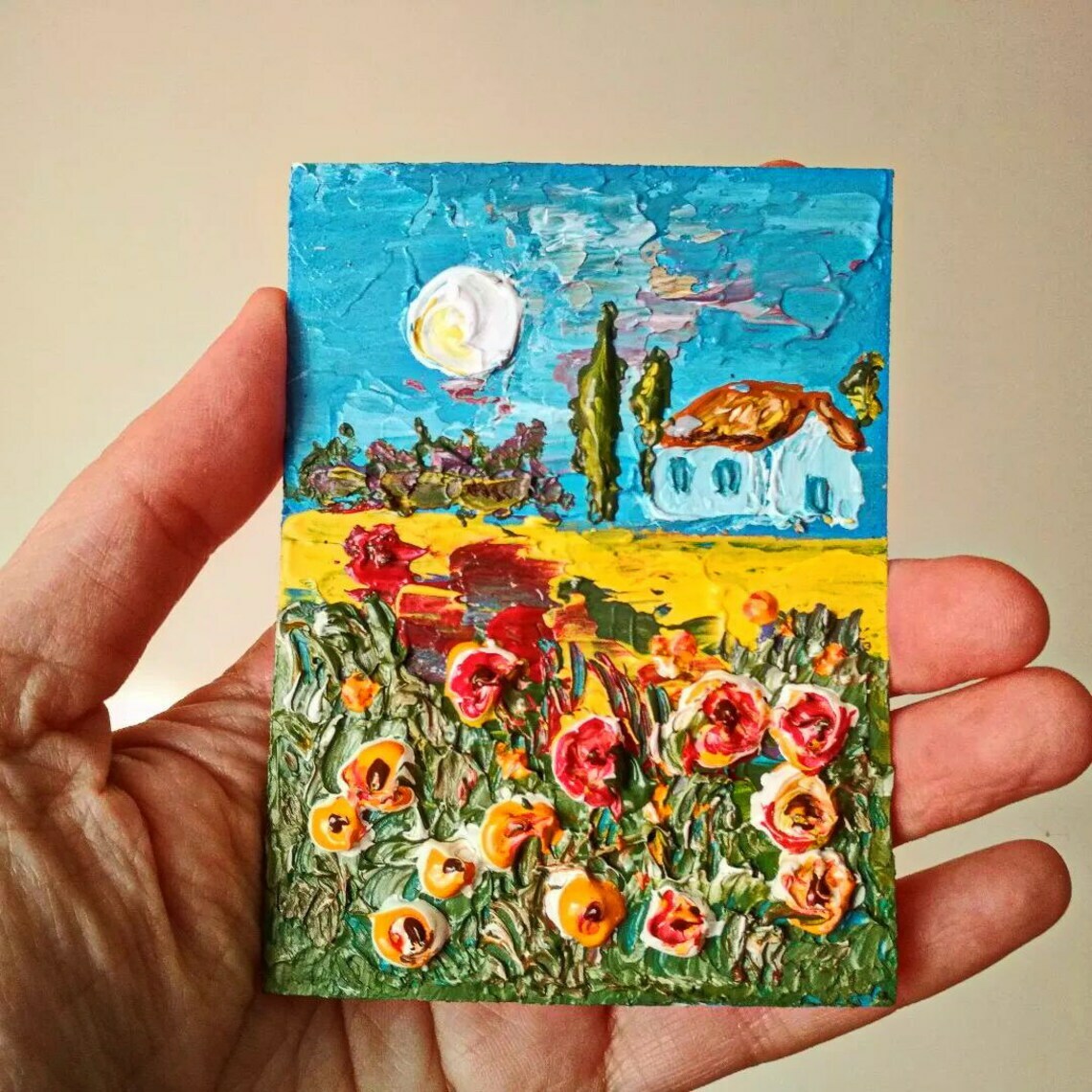 3D ACEO Original Art Tuscany Painting Small artwork 3.5 x 2.5 inches - Photo 2 sur 7