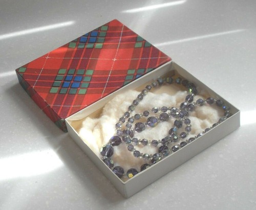 VINTAGE 1950s AMETHYST GRADUATED AURORA BOREALIS CRYSTAL NECKLACE BOXED - Picture 2 of 9