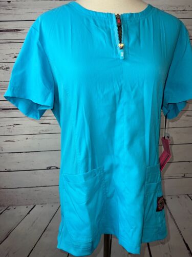 Koi Lite Scrub Top size Large Slim Fit Blue Nursing Shirt Style 317 Wrinkle Free