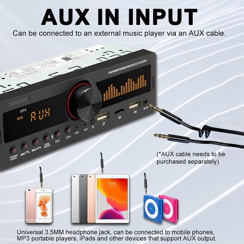 Single Din Bluetooth Car Radio Stereo MP3 Player FM/USB/AUX/TF In-dash Head Unit - Picture 7 of 12