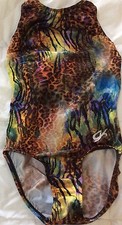 GK ELITE Sparkle Rainbow TIGER LEOPARD LEOTARD Gem BLING GLITTER FOIL CL L Girls