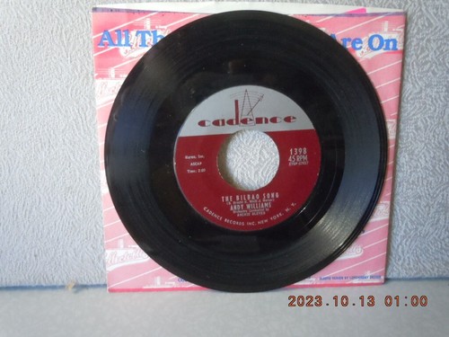 WILLIAMS,ANDY 7" vinyl...THE BILBAO SONG/HOW WONDERFUL TO ...CADENCE...VG...'61