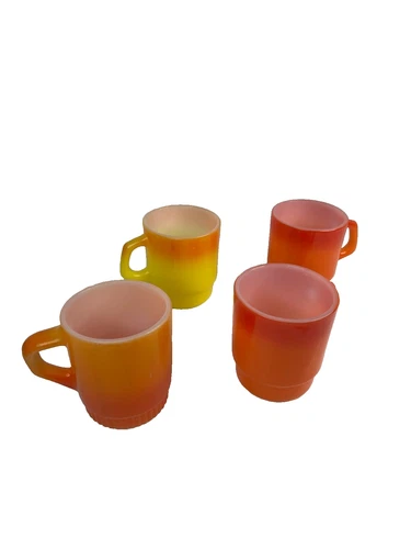 Anchor Hocking, Fire King, Vintage, Lot of 4, Coffee Mugs, Preowned, Stackers
