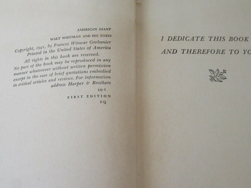 American Giant: Walt Whitman and His Times, Frances Winwar 1941 Leaves of Grass - Picture 3 of 11