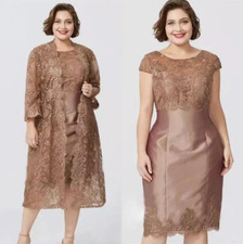 Knee Length Elegant Mother of the Bride Dresses with Jacket Lace Appliqued