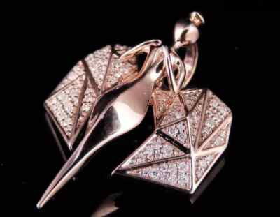 2Ct Round Cut VVS1/D Diamond Angel Wings Pendant 14K Rose Gold Finish Free Chain