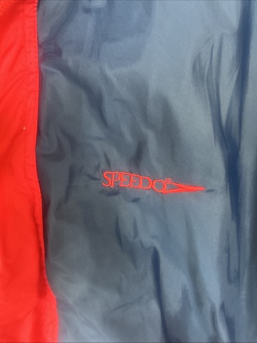 Giacca a vento classica Speedo blu navy e rossa con cappuccio zip impermeabile leggera XL - Foto 4 di 19
