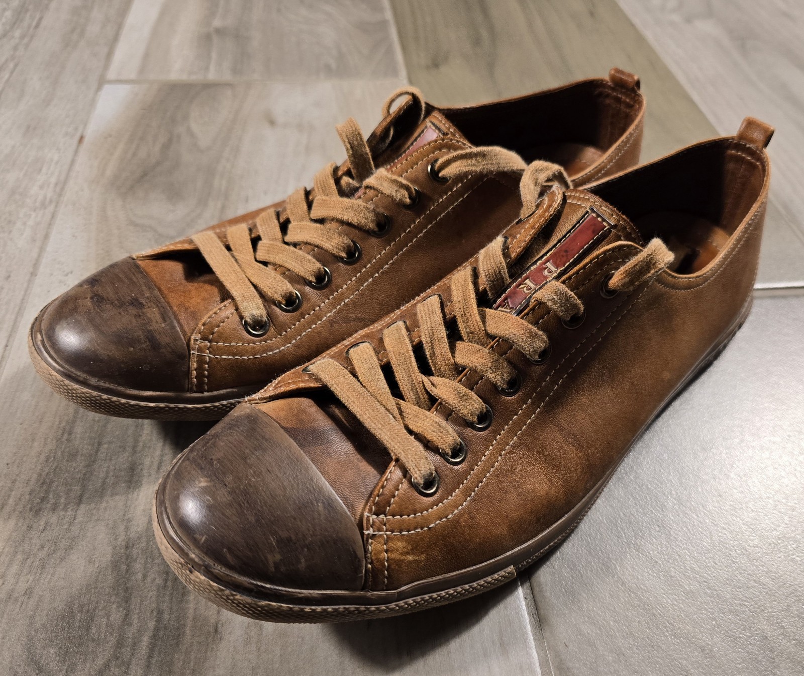 Prada brown leather low top Trainers sneakers Sz 9.5  thumbnail 2