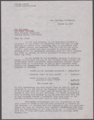 TIM HOLT - DOCUMENT SIGNED 08/06/1947 | eBay