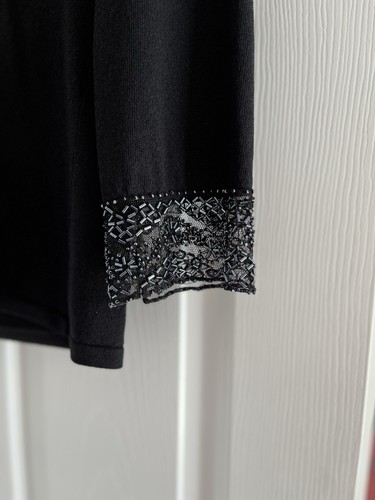 New Wallis, lovely black beaded 3/4 sleeve party / occasion top, size 10 - Picture 2 of 6