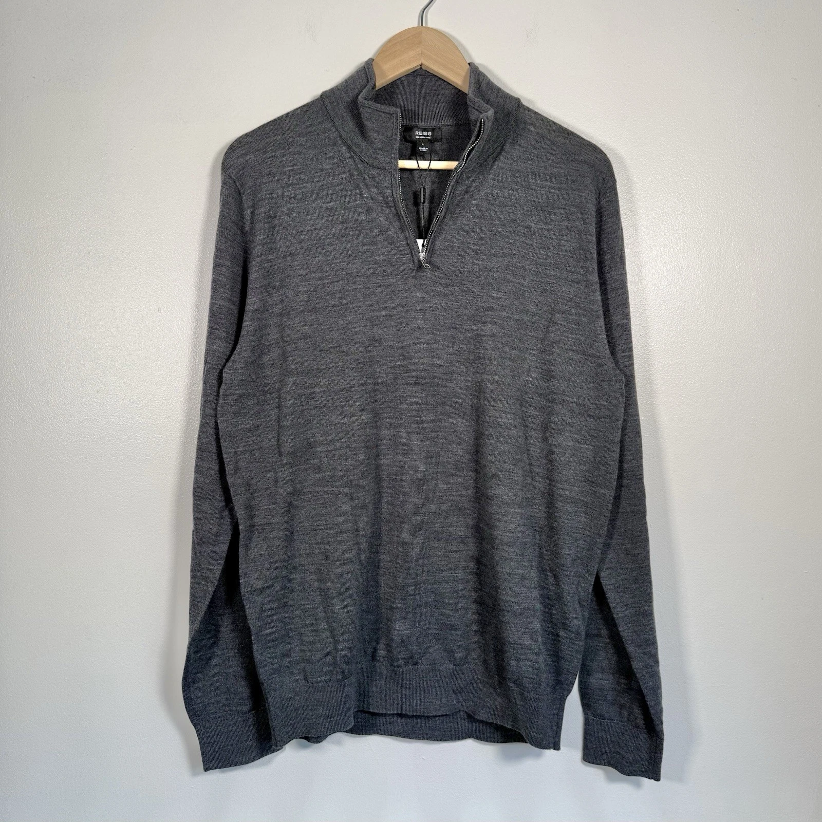 Reiss Extra Fine Merino Wool Half Zip Jumper Grey Marl Large BNWT