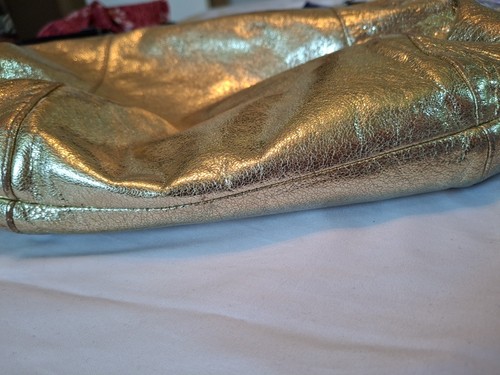 Coach Poppy Hobo Bag Purse Gold Metallic W/ Clear & Leather Tag One Strap - Picture 12 of 24