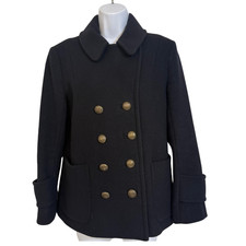 Vintage Y2K French Connection Military Officer Peacoat Wool Black Gold Button 8
