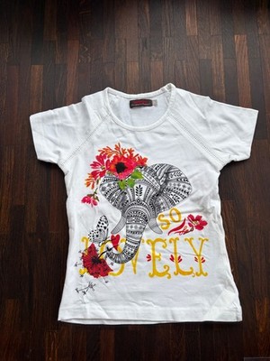 Catimini T-Shirt Gr. 116 Elefant weiß Ajour Lochstickerei Boutique wie neu