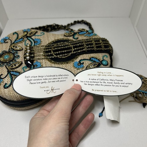 Mary Frances Unplugged Cream Woven and NWT Turquoise Beaded Guitar Bag *RARE - Picture 7 of 23