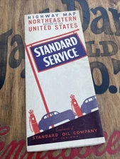 Vintage 1930s Northeastern US Standard Oil Red Crown Gas Highway Road Map Pump