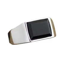 NATURAL BLACK ONYX DECEMBER BIRTHSTONE 925 SOLID SILVER MINIMALIST UNISEX RING