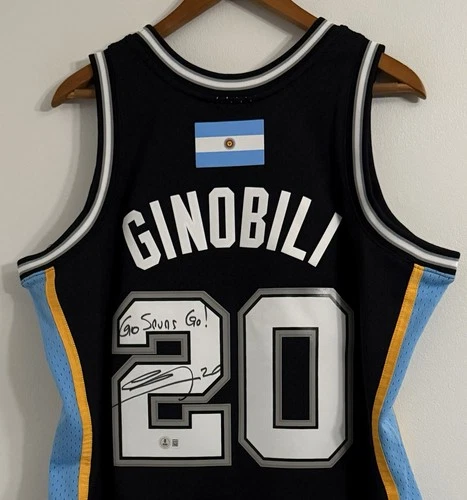 Manu Ginobili Signed San Antonio "GO SPURS GO!” Mitchell & Ness NBA Jersey BAS