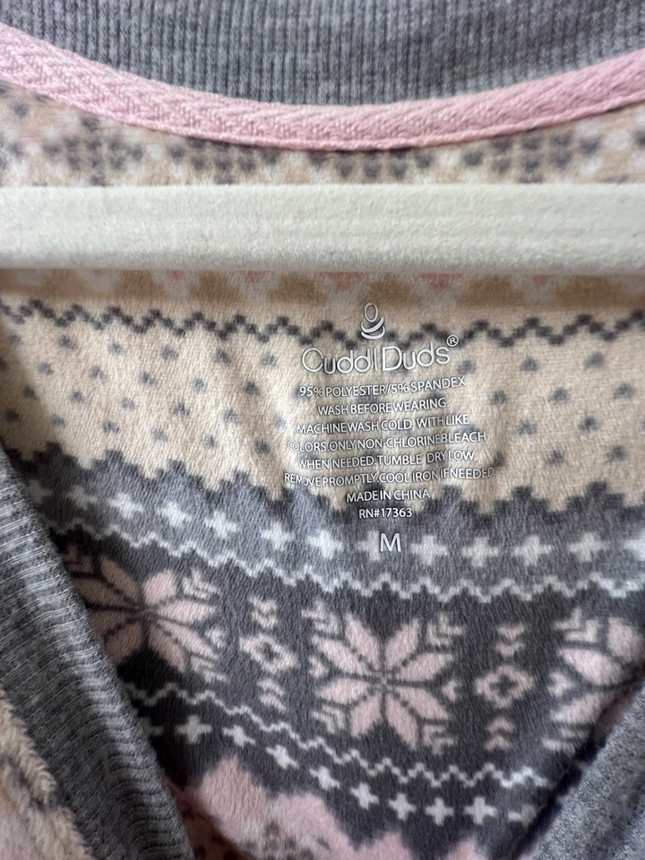 JUEGO DE PIJAMA JOGGER MANGA LARGA ESTAMPADO ROSA Y GRIS CUDDL DUDS TALLA M Foto 3 de 3