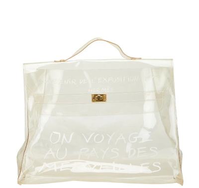 HERMES Vinyl Kelly 40 Hand Beach Bag Clear SOUVENIR DE L