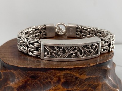 Lois Hill Filigree Granulated Caviar Bead Byzantine Chain Toggle Silver Bracelet