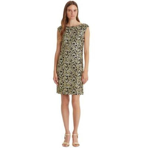 Lauren Ralph Lauren Women's Navy Gold Floral Embroidered Cap Sleeve Dress 4