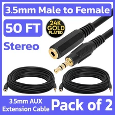 2 Pack 3.5mm Extension Cable 50ft AUX Cable Extender 1/8" Stereo Headphone Cord