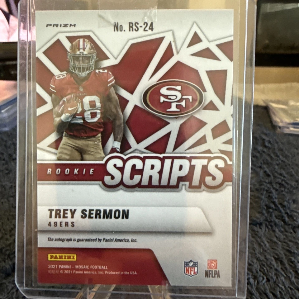 2021 Panini Mosaic Rookie Scripts Trey Sermon #RS-24 Auto RC - Image 2 of 3
