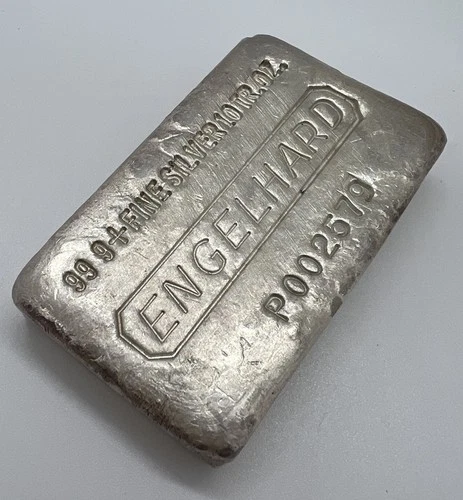 Vintage Engelhard Poured 10 oz .999 Fine Silver Bar #P002579