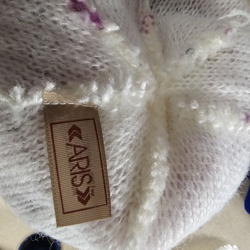 Vintage Aris Ski Hat Coquette Fair Isle Striped Pom Pom Knit Hat USA Vtg 80s - Picture 4 of 6