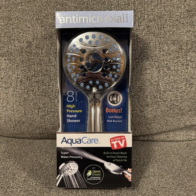 #ad #ad AquaCare Antimicrobial As Seen On TV Handheld Shower Head Stainless 8 Settings $20.00