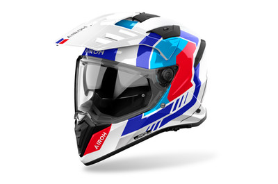 AIROH INTEGRALHELM DUAL BANDIT Horn WHITE GLOSS WEISS BLAU Größe M