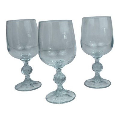 3 Böhmische Kristall Claudia 5 5/8'' Weingläser facettierte Kugel Stielgläser Kelche