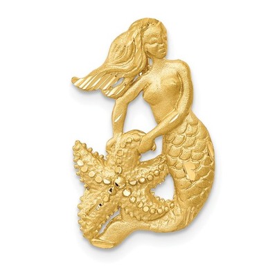 14K Gold Mermaid & Starfish Charm Pendant FindingKing Jewerly 21mm x 12mm