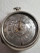 Antique English Silver Verge Fuse Champleve Dial Pair Case Pocket Watch  1720