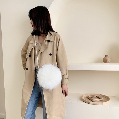 Fuzzy Flap Shoulder Bag White Hairy Plush Crossbody for Woman Round - Picture 4 of 12