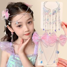 Mermaid Bow Hair Clips and Tassel Ear Cuffs, Ocean Hair Chain Clips No Pierci...