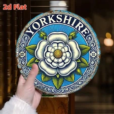 2D Flat2D Flat Yorkshire White Rose Emblem Wall Art 7.8 7.8Inch Round Aluminum M