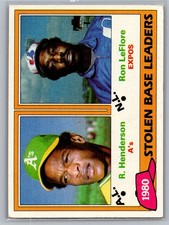 1981 Topps #4 1980 Stolen Base Leaders (Rickey Henderson / Ron LeFlore) b