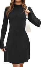 MEROKEETY Womens Sweater Dress SMALL Black Turtleneck Ribbed Knit Bodycon Mini