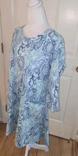 Fresh Produce Cotton Teal Blue Artsy Dress Pockets Geometric Paisley LARGE Shift