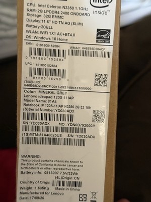 Lenovo Ideapad | 120S-11IAP | 11.6'' | 2GB RAM | Model: 81A4 |