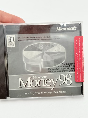 Vintage Microsoft Money 98 PC CD-ROM Software Windows 95/NT Big Box Hergestellt in den USA NEU