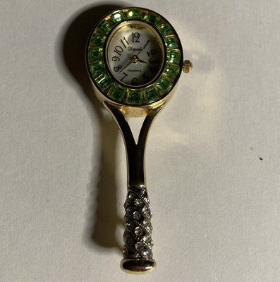 Xanadu Quartz Women's Oval Gold Tone Tennis Rocket Watch Green Gem