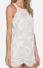 Lovers + Friends Crochet Caspian Mini Dress Size XS Boho Lace Zip Back Coquette 