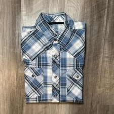 Rock 47 Western Plaid Long Sleeve Pearl Snap Button - Small