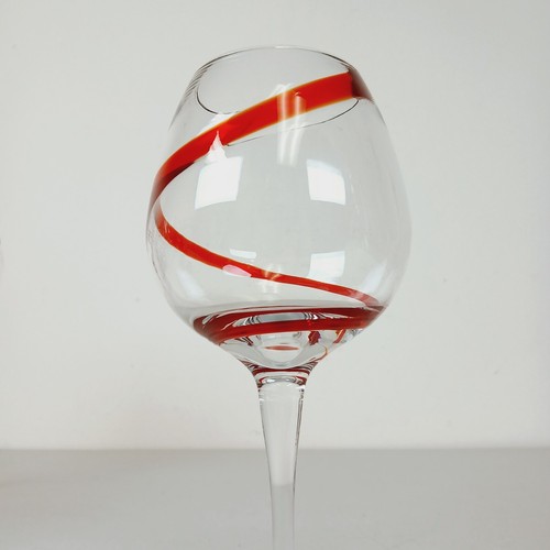 Pier 1 Candy Cane Balloon Wine Glasses Red Stripe Spiral Swirl Set of 2 - Picture 5 of 11