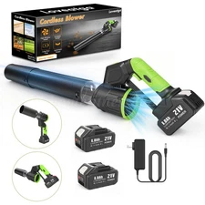 Cordless Leaf Blower 600CFM/130MPH & 3 Speed Levels Electric w/2 Batteries 6.0Ah